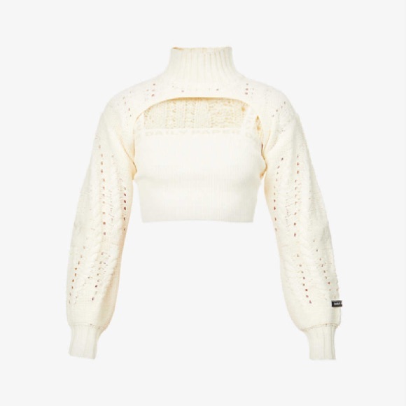 Daily paper knit sweater turtleneck bolero shrug top Cream...